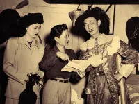 Esther Eng in the Center With Grandview Actress Marianne Quon and Actor Teng Pui in San Francisco in 1947