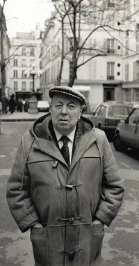 Marcel Carné on a Paris Street in a Winter Coat